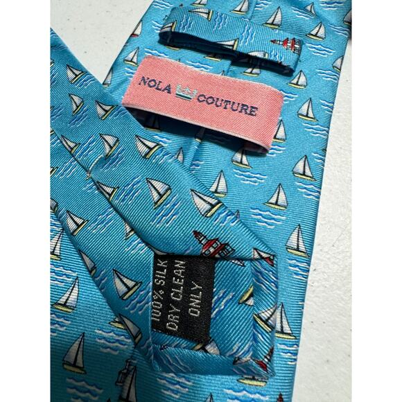 NOLA Couture New Orleans Sailboat Lighthouse Silk Tie - Picture 4 of 4